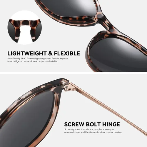 Vista 6 de Gafas de sol polarizadas redondas retro para mujer, gafas de sol vintage de moda con protección UV