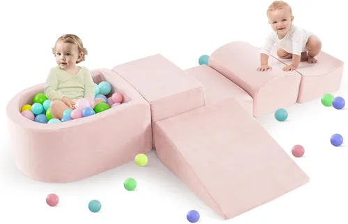 Vista 11 de INFANS Juguetes de escalada para niños pequeños, bloques de escalada de espuma y pozo de pelotas para bebé, juego de estructura de actividad de 5