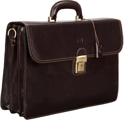 Vista 6 de Maxwell Scott Mens Luxury Quality Leather Classic 3 Section Briefcase The Paolo3 Laptop Business Travel Bag