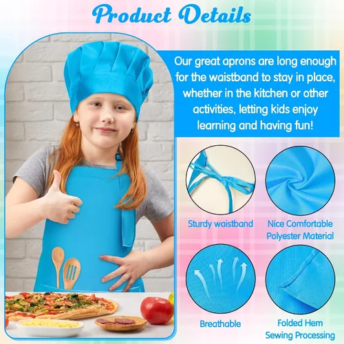 Vista 3 de Juego de delantal y sombrero de chef para niños, 6 piezas de delantal de cocina ajustable colorido para niñas y niños, juguete de simulación, regalo