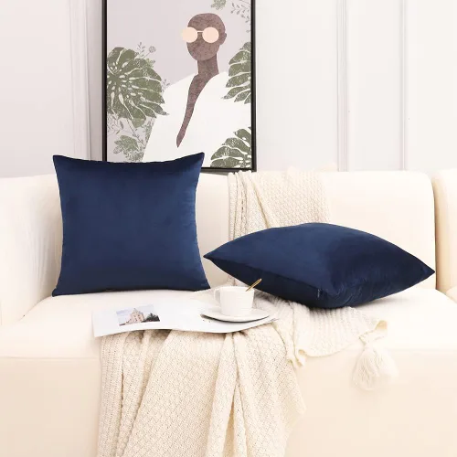 Vista 4 de Juego de 2 fundas de cojín decorativas de terciopelo suave de 18 x 18 pulgadas, color azul marino para sofá, cama y sofá