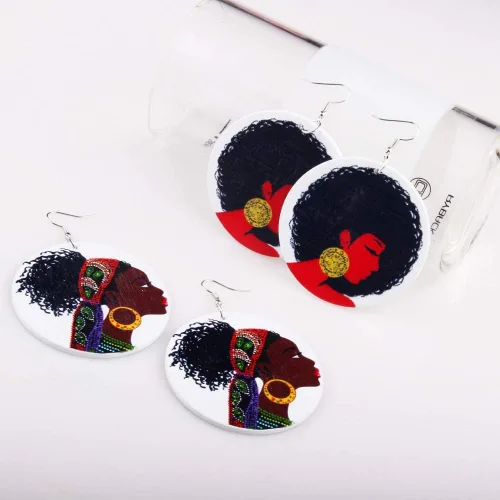 Vista 6 de BOMAIL - 20 pares de aretes de madera africana para mujer, redondos, pintados, con estilo étnico