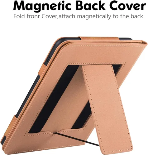 Vista 5 de Funda para Nook GlowLight 4 Plus de 7.8 pulgadas (2023) Soporte plegable integrado y correa de mano Estilo libro Funda de piel sintética Marrón