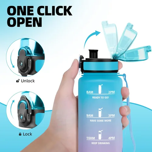Vista 4 de Botella Agua, Motivacional 1.5 Litre, Cantimplora Gimnasio, Marcador de Tiempo, Botella de Agua, Reutilizable, Water Bottle para Escuela Camping