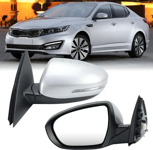 Vista 10 de Espejo lateral del conductor compatible con espejos Kia Optima 2011 2012 2013 con luz intermitente, vidrio eléctrico, plegado manual, repuesto Negro