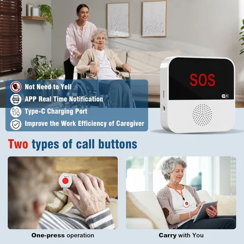 Vista 4 de Buscapersonas inalámbricas para cuidadores, botón de alerta para ancianos, botón inteligente de llamada de emergencia, sistema de ayuda personal