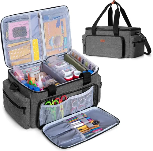Vista 10 de LUXJA Bolsa de manualidades de gran capacidad con correa para el hombro, bolsa de manualidades para arte, álbumes de recortes o suministros de Negro