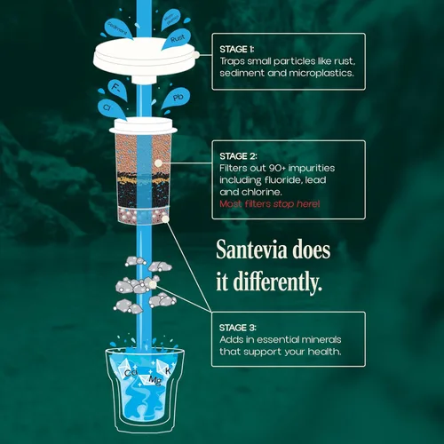 Vista 3 de Santevia Filtro de sistema de agua por gravedad Filtro de agua en casa que hace que el agua sea alcalina y agrega minerales Filtro de cloro