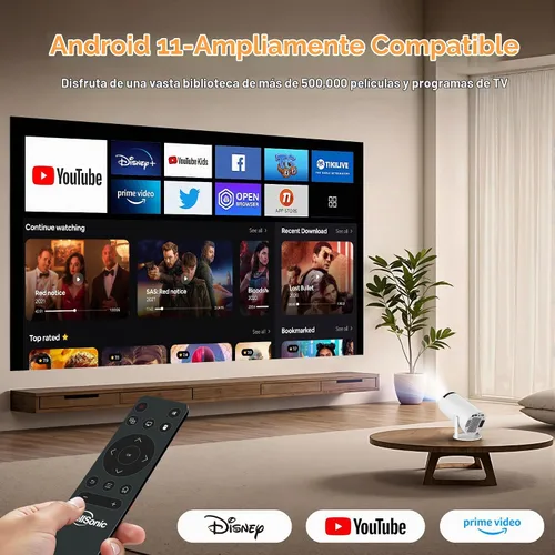 Vista 2 de Mini proyector compatible con 1080P, proyector de cine en casa de 200 Ansi, proyector portátil con WiFi y Bluetooth, corrección trapezoidal