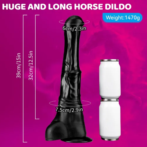Vista 2 de Consoladro grueso de caballo, consolador animal negro enorme de 15 pulgadas, consolador anal largo con ventosa para parejas de hombres y mujeres