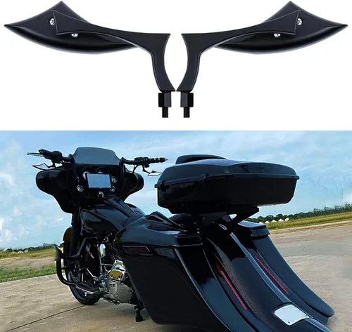 Vista 11 de Black Rectangle Motorcycle Bobber espejos para motocicleta cruiser chopper con humo azul 8 mm-10 mm, Negro