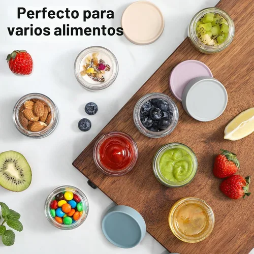 Vista 5 de NETANY Recipientes de vidrio para aderezo de ensalada de 2 onzas, paquete de 6 recipientes pequeños para salsa con tapas y mini recipientes