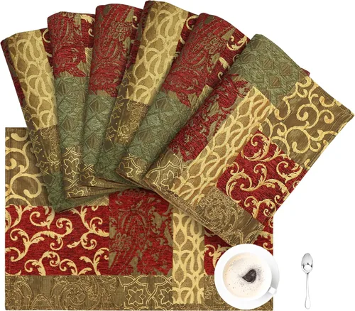 Vista 21 de Loom and Mill Juego de 4 Manteles Individuales de Damasco de Lujo, Manteles Individuales de Mesa Jacquard Beige Antideslizantes para Hogar Cocina