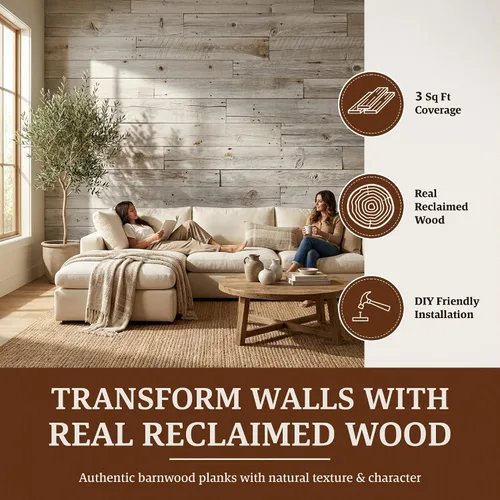 Vista 3 de BARNWOODUSA Tablones de Madera Recuperada Real - Paneles de Machihembrado Fáciles de Clavar para Revestimiento de Pared de Madera Rústica
