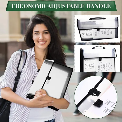 Vista 6 de Skyygemm Carpeta de archivos con asa, de plástico PP, transparente, A3, con borde de tela Oxford, impermeable, con cierre de botón, para oficina