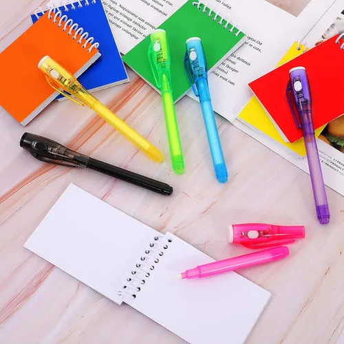Vista 6 de 12 bolígrafos de tinta invisible y mini cuaderno, bolígrafo espía con luz UV para niños, bolígrafos de tinta que desaparecen para escribir mensajes