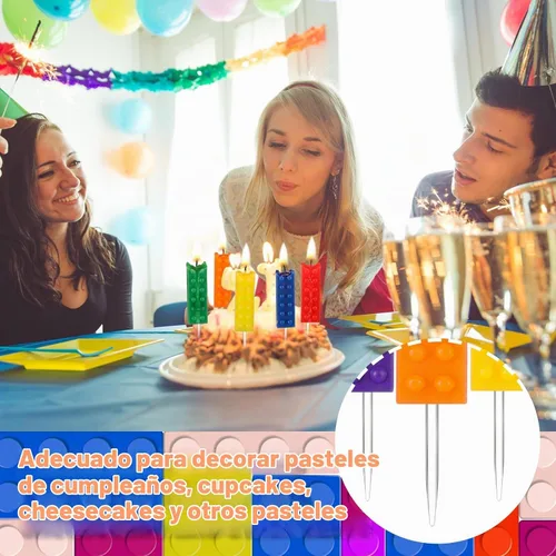Vista 6 de Riyiper - 12 velas de cumpleaños con diseño de bloques de construcción