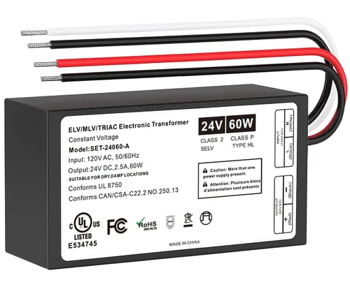 Vista 7 de Controlador LED regulable de 60 W, fuente de alimentación regulable Triac ELV/MLV de 12 V, transformador de 120 CA a 12 voltios CC compatible