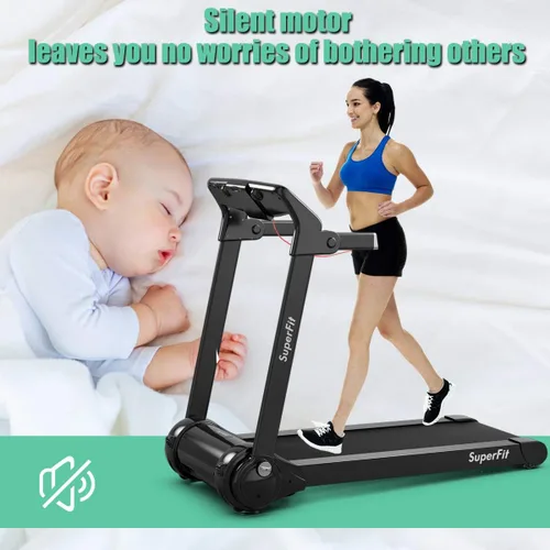 Vista 7 de Cinta de correr plegable motorizada 3.0HP, cintas de correr portátiles con pantalla digital HD, altavoz de dientes azules y control de aplicación