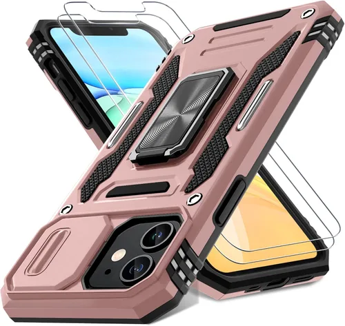 Vista 46 de DEERLAMN Funda para iPhone Air de 6.5 pulgadas con cubierta deslizante para cámara + protector de pantalla (2 paquetes), soporte de anillo giratorio