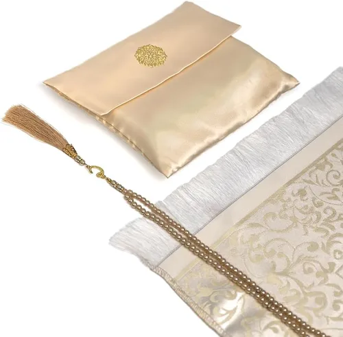 Vista 3 de ABDEEZ Tapete de oración de regalo, juego de alfombra de oración musulmana de diseño turco y cuentas de oración con bolsa de satén, regalo islámico
