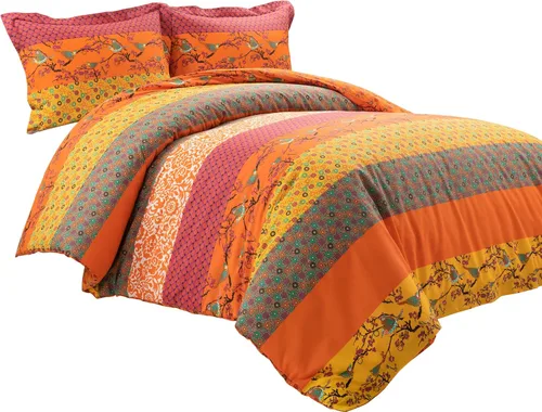 Vista 7 de Lush Decor Royal Empire - Juego de funda de edredón reversible de algodón, juego de 3 piezas Full/Queen, mandarina - Juego de ropa de cama a rayas