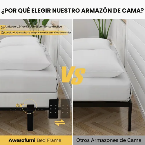 Vista 4 de Awesofurni Marco de Cama Individual, Marco de Cama de Metal Basics de 7 Pulgadas, Base Resistente de 9 Patas para Somier y Colchón, Sin Ruido, Fácil
