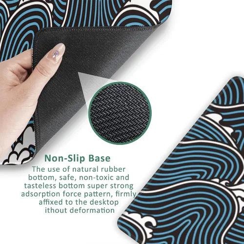 Vista 5 de Alfombrilla de mouse extendida para juegos, diseño abstracto de olas oceánicas, con bordes cosidos, base de goma antideslizante, alfombrilla
