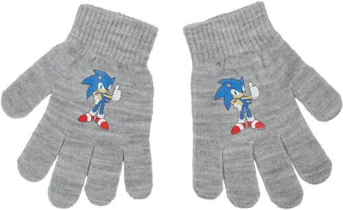 Vista 3 de Sonic the Hedgehog - Conjunto de gorro y guantes con puños juveniles, Gris