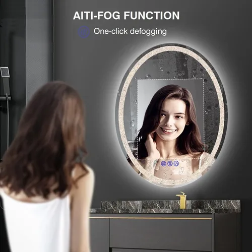 Vista 5 de Espejo de baño de cristal LED ovalado de 20 x 30 pulgadas, espejo LED inteligente para baño, espejo de tocador iluminado con luz de 3