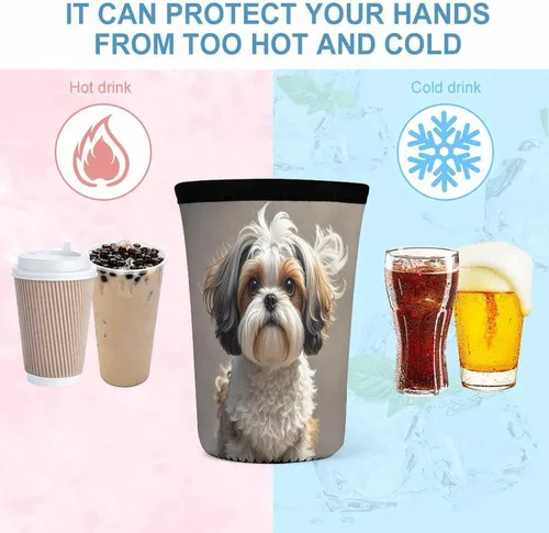 Vista 4 de Shih Tzu Dog Reusable Insulated Neoprene Iced Coffee Cup Sleeves 3 Sizes Diving Material Cup Durable Beverage Covers for Cold Coffee Tea Drinks