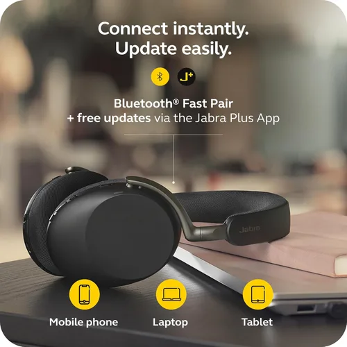 Vista 11 de Jabra Evolve3 85 - Auriculares inalámbricos Bluetooth con micrófono para el trabajo, USB-A, tecnología de llamada de voz AI, cancelación activa