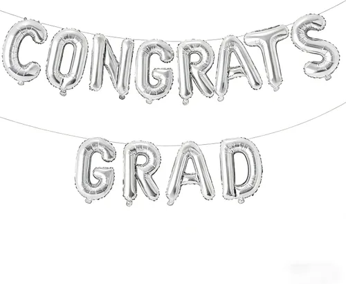 Vista 11 de Cartel de graduación con globos de felicitaciones de oro rosa para decoración de fiesta de graduación, 17 pulgadas Felicidades oro rosa