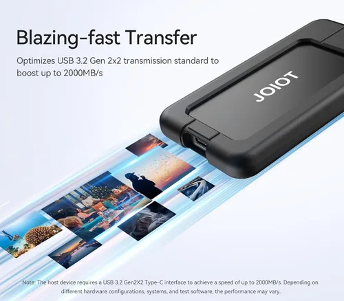 Vista 2 de JOIOT SSD portátil de 1 TB de hasta 2000 MB/s USB-C USB 3.2 Gen 2x2 SSD externo con funda protectora a prueba de golpes tipo C unidad externa
