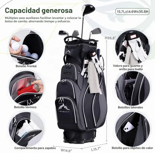 Vista 3 de UNIHIMAL Bolsa de carrito de golf con divisor de 14 vías, amplio espacio de almacenamiento, bolsa de golf para hombre con asas y soporte
