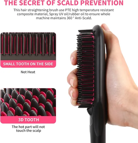 Vista 3 de Cepillo alisador de pelo de iones negativos mejorados, anti-quemaduras de pelo caliente Herramientas y electrodomésticos Peine para mujeres
