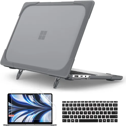 Vista 6 de Batianda Funda resistente para laptop Microsoft Surface de 13.5 pulgadas 5 4 3 con reposamanos Alcantara, soporte plegable ergonómico con nombre