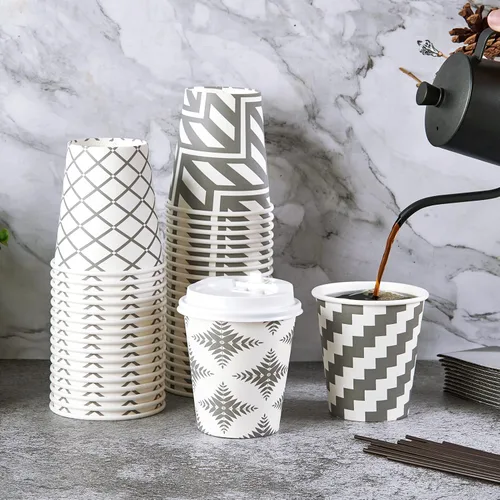 Vista 3 de LITOPAK - Paquete de 100 tazas de café de papel de 10 onzas con tapa, manga, agitadores