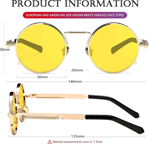Vista 7 de AIEYEZO Gafas de sol redondas Steampunk Circle Lennon Gafas de sol góticas marco de metal 100% lente de bloqueo UV