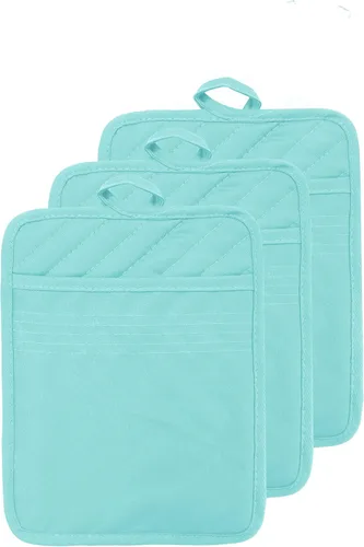 Vista 39 de Oven Pot Holder with Pocket Cotton Heat Resistant Coaster Potholder Kitchen Hot Pad Oven Mitts for Cooking and Baking Square 7"x9" (Aqua, Silicone)