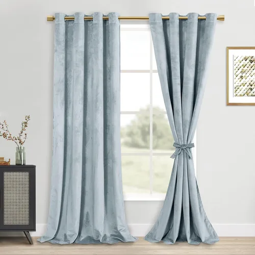 Vista 41 de DWCN - Juego de 2 paneles de cortina de terciopelo con ojales negros, tratamiento de ventanas con aislamiento térmico, apilables, decoración moderna