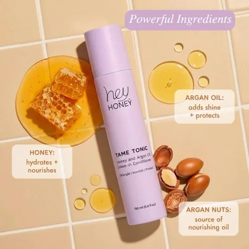 Vista 2 de Hey Honey Tame Tonic - Acondicionador sin enjuague con miel y aceite de argán Domación del encrespamiento, protege el calor y mejora el brillo