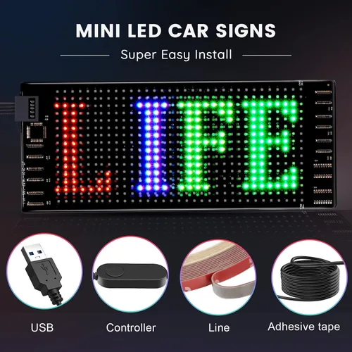 Vista 5 de KJOY - Mini letrero LED Bluetooth para coche, 17 x 7 cm, flexible, USB 5 V, señal LED digital, control por aplicación, programable