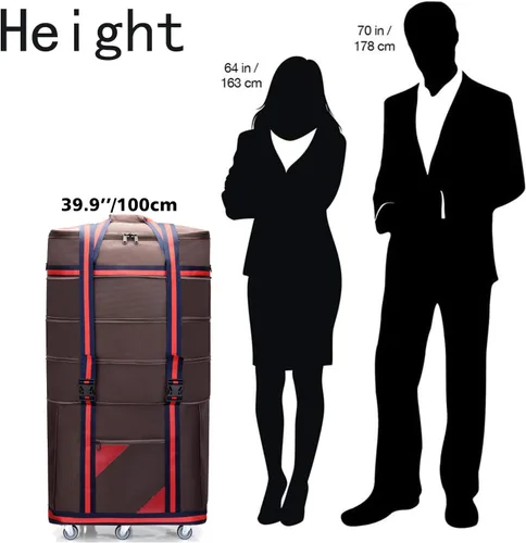 Vista 8 de ELDA Maleta plegable expandible para hombres y mujeres, bolsas de viaje con ruedas universales, equipaje ligero de gran capacidad, Marrón, Correas