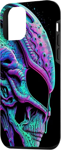 Vista 29 de iPhone 13 Pro Trippy Vaporwave Alien Head Skull Dripping Paint UFO Art Case