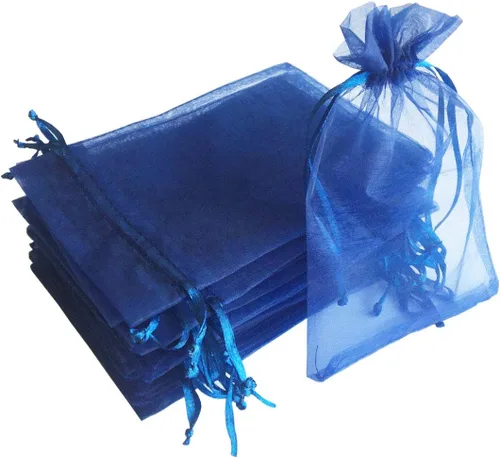 Vista 16 de 100 piezas por paquete 5x7 Bolsas de regalo transparentes negras, tela de organza transparente, bolsas de malla transparentes con cordón