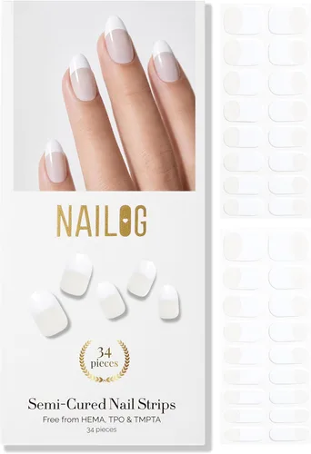 Vista 24 de NAILOG - Tiras de uñas de gel semicuradas 34 piezas Compra 2 y obtén 1 lámpara ultravioleta Calcomanías de esmalte de uñas duraderas con acabado