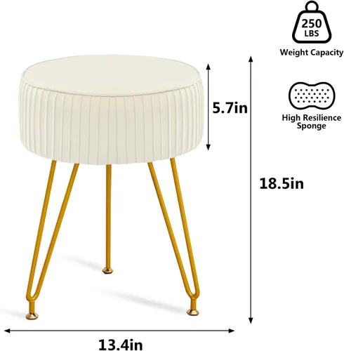 Vista 3 de Taburete de tocador de terciopelo, moderno taburete otomano con patas doradas ajustables, silla de maquillaje para tocador, silla de tocador pequeña