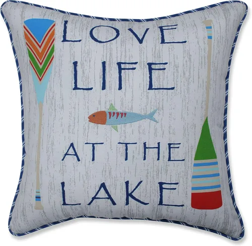 Vista 8 de Pillow Perfect Cojín de pesca Lake Life para exteriores/interiores, 18 x 18 pulgadas, color azul