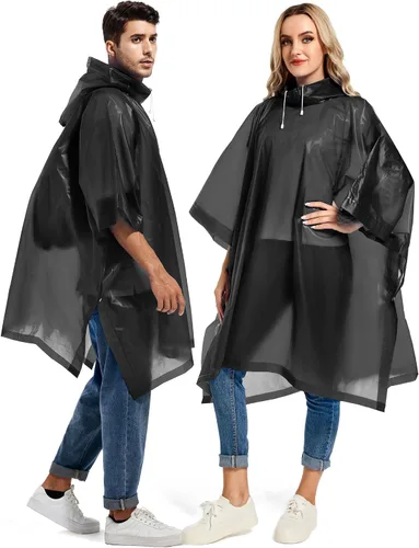 Vista 69 de Paquete de 2 ponchos de lluvia para adultos, reutilizables, impermeables, de supervivencia, emergencia, resistente, con capucha con cordón